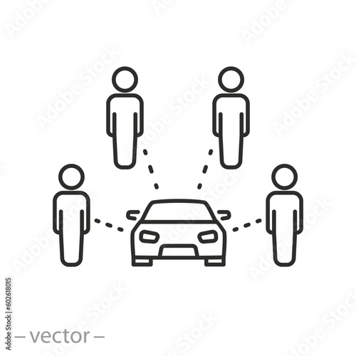 carsharing icon, auto sharing for people, renting service, thin line symbol - editable stroke vector illustration
