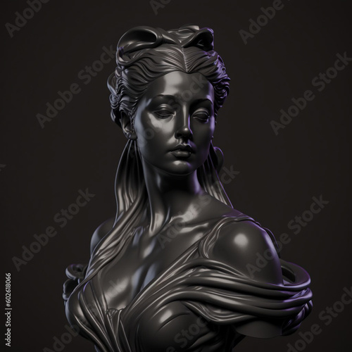 Antique statue of a woman with a dress on it Generative AI