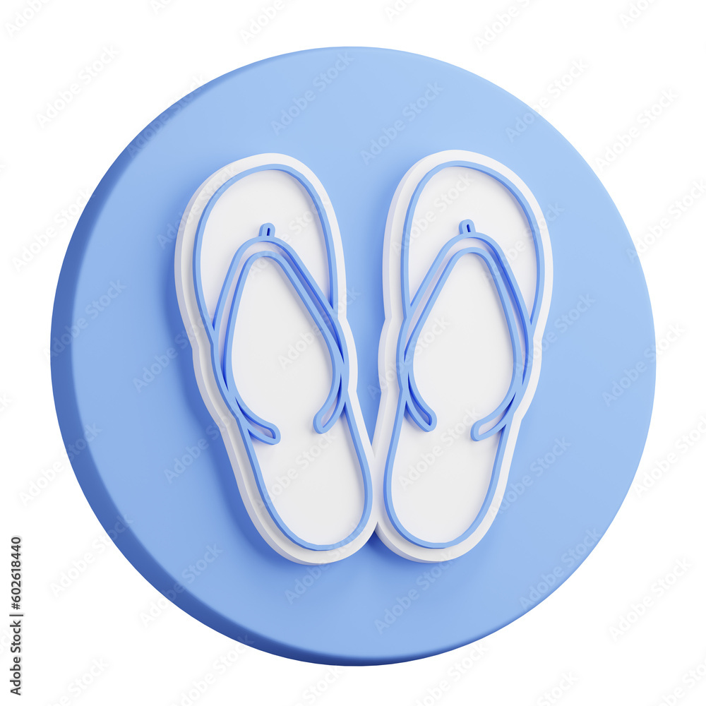 3D rendering of Beach rubber slippers icon. Beach shoes. Realistic blue white PNG illustration isolated on transparent background 3D rendering of Beach rubber slippers icon. Beach shoes. Realistic blue white PNG illustration isolated on transparent background