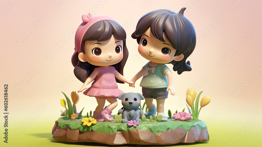Fototapeta premium Cute friendship. 3d avatar concept
