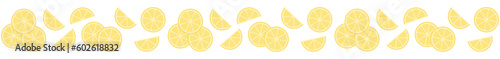 Seamless border garland with lemon slices. Isolated vector and PNG illustration on transparent background.	