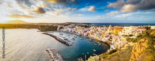beautiful italian island procida famous for its colorful marina, tiny narrow streets and many beaches