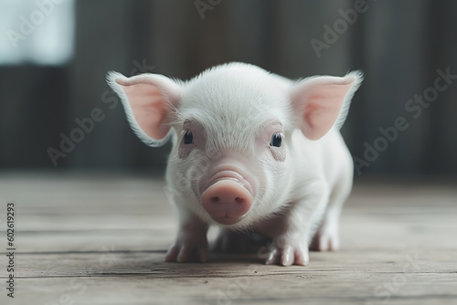 Piggy on white wooden background. ai © Anastasiya
