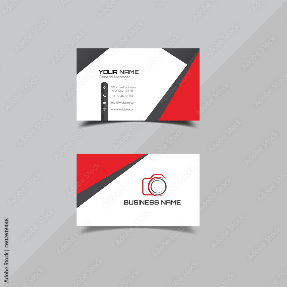 Minimal business card print template design. Black and red color simple clean layout EPS-10