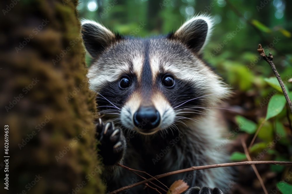 Curious raccoon peering into the camera Curious raccoon peering into the camera