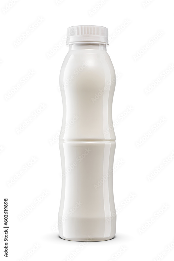 White plastic bottle for dairy products isolated. Milk, yogurt, drinks package. Transparent PNG image. White plastic bottle for dairy products isolated. Milk, yogurt, drinks package. Transparent PNG image.