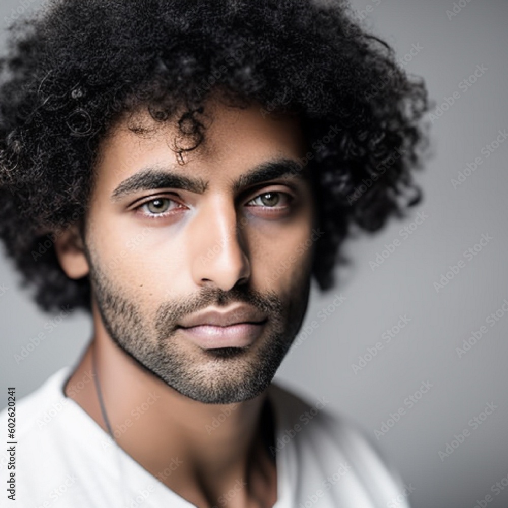 A handsome man with curly hair by Generative AI A handsome man with curly hair by Generative AI