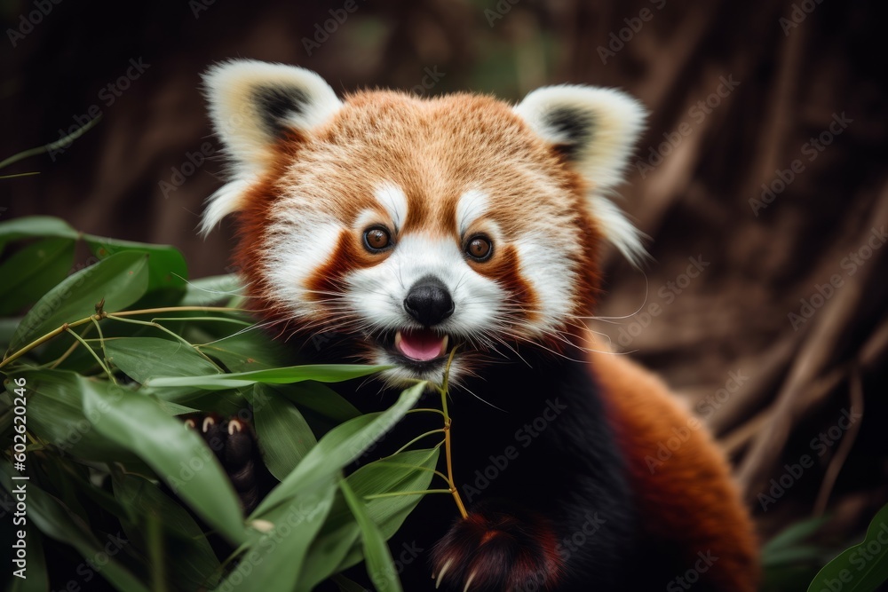 Red panda snacking on bamboo Red panda snacking on bamboo