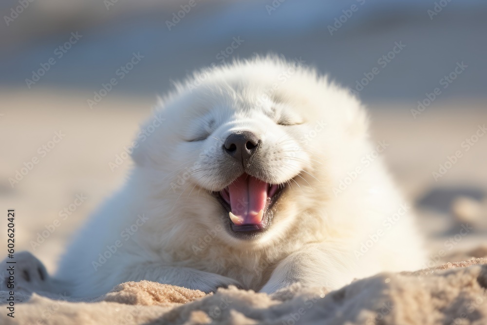 Seal pup yawning on a beach
