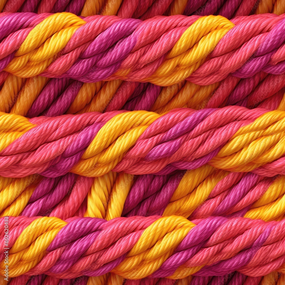 Pink Orange Yellow Pattern Of Ropes Close Up Very Detailed Tile Seamless Background. Generative AI