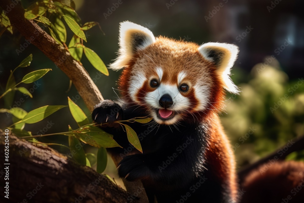 Red panda snacking on bamboo Red panda snacking on bamboo