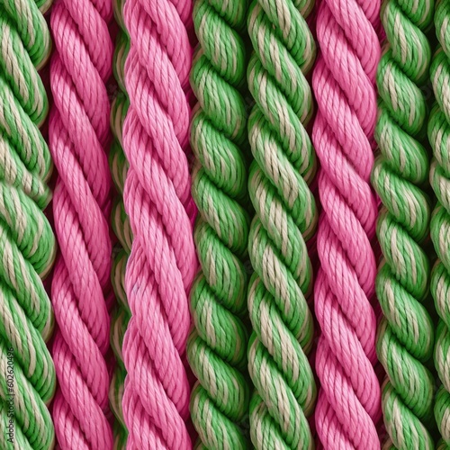 Pink Green Pattern Of Ropes Close Up Very Detailed Tile Seamless Background. Generative AI