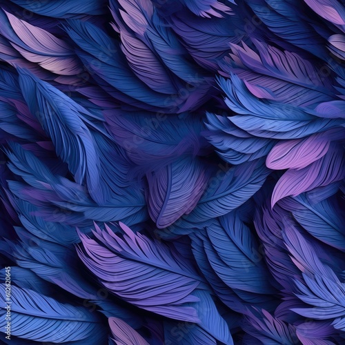 Very Detailed Feathers Pastel Navy Tones Tile Seamless Background. Generative AI