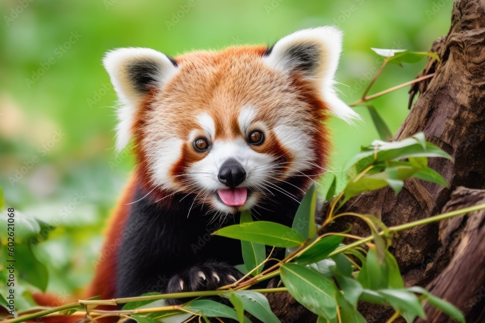Red panda snacking on bamboo Red panda snacking on bamboo