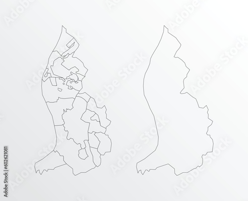 Black Outline vector Map of Liechtenstein with regions on white background