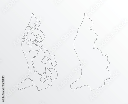 Black Outline vector Map of Liechtenstein with regions on white background