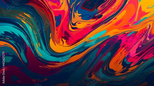 Colorful abstract background of acrylic paint in blue, pink and orange tones. Generated AI