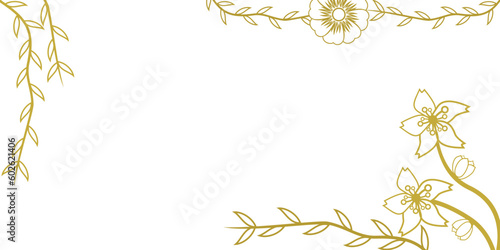 Golden Flower Line art drawing style, plant and flower line vector on white background