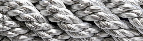 Silver Close Up Very Detailed Pattern Of Ropes Panoramic Banner. Generative AI