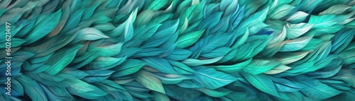 Very Detailed Feathers Pastel Teal Tones Panoramic Banner. Generative AI © Ян Заболотний