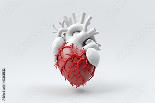 Medical anatomical heart, 3d render, Realistic heart, Soft light, Studio background, Heart isolated, Generative AI