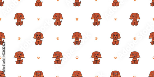 Cartoon character irish setter dog seamless pattern background for design.