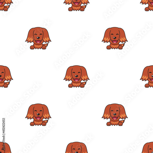 Vector cartoon character irish setter dog seamless pattern background for design.