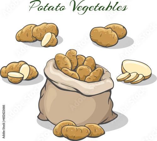 Potatoes sack and tubers
