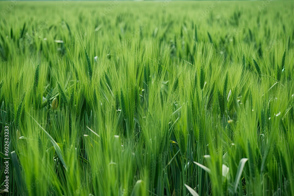 Obraz premium growing green wheat field detail view