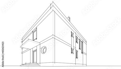 Architecture building 3d drawing vector illustration