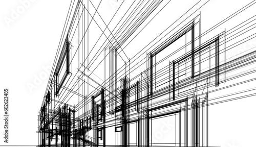 Architecture building 3d drawing vector illustration