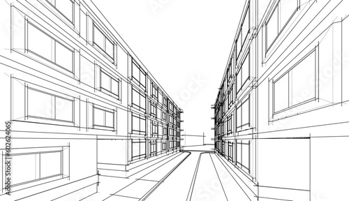 Modern house building architectural 3d illustration