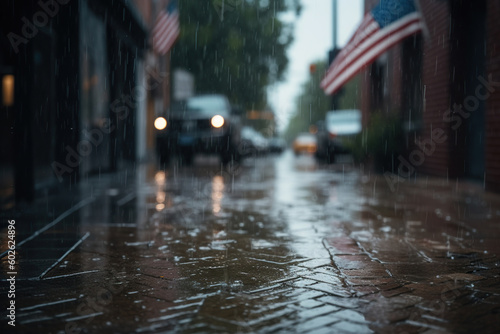 Wallpaper Mural American national flag on the street with rain, Memorial Day, Independence day Celebrating, AI Generative. Torontodigital.ca