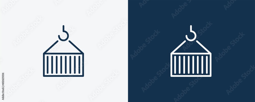 container hanging icon. Outline container hanging icon from delivery and logistics collection. linear vector isolated on white and dark blue background. Editable container hanging symbol.