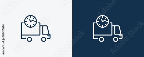 delivery scheduled icon. Outline delivery scheduled icon from delivery and logistics collection. linear vector isolated on white and dark blue background. Editable delivery scheduled symbol.