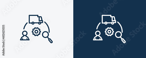 supply chain icon. Outline supply chain icon from delivery and logistics collection. linear vector isolated on white and dark blue background. Editable supply chain symbol.
