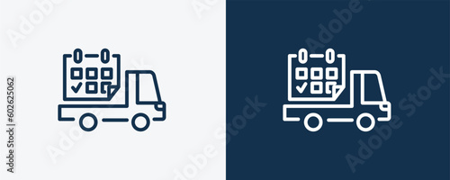 delivery date icon. Outline delivery date icon from delivery and logistics collection. linear vector isolated on white and dark blue background. Editable delivery date symbol.