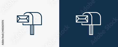 postbox icon. Outline postbox icon from delivery and logistics collection. linear vector isolated on white and dark blue background. Editable postbox symbol.