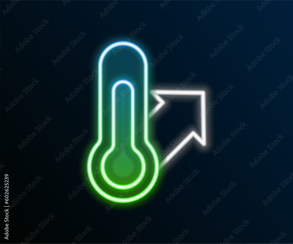 Glowing neon line Meteorology thermometer measuring icon isolated on black background. Thermometer equipment showing hot or cold weather. Colorful outline concept. Vector