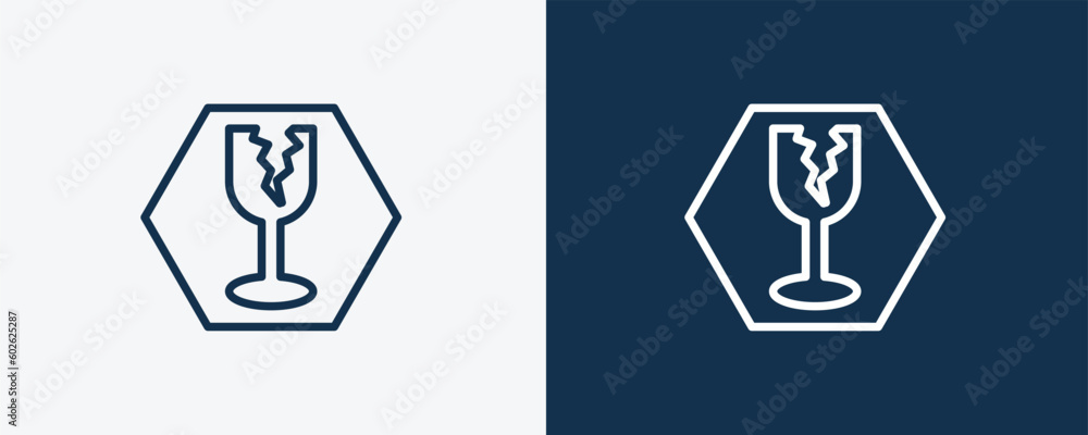 fragile icon. Outline fragile icon from delivery and logistics collection. linear vector isolated on white and dark blue background. Editable fragile symbol. fragile icon. Outline fragile icon from delivery and logistics collection. linear vector isolated on white and dark blue background. Editable fragile symbol.