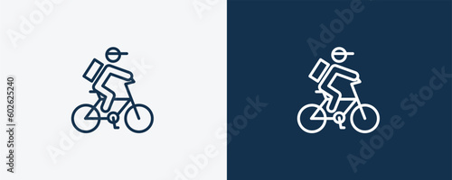 delivery by bike icon. Outline delivery by bike icon from delivery and logistics collection. linear vector isolated on white and dark blue background. Editable delivery by bike symbol.