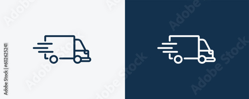 express delivery icon. Outline express delivery icon from delivery and logistics collection. linear vector isolated on white and dark blue background. Editable express delivery symbol.