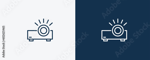 projector icon. Outline projector icon from electronic device and stuff collection. linear vector isolated on white and dark blue background. Editable projector symbol.