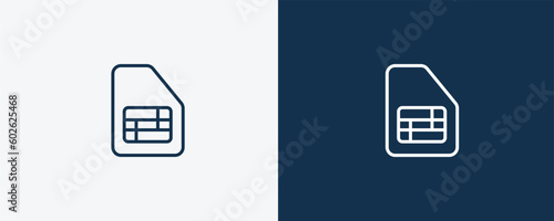 sim icon. Outline sim icon from electronic device and stuff collection. linear vector isolated on white and dark blue background. Editable sim symbol.