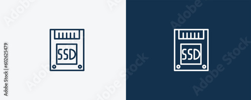 ssd icon. Outline ssd icon from electronic device and stuff collection. linear vector isolated on white and dark blue background. Editable ssd symbol.