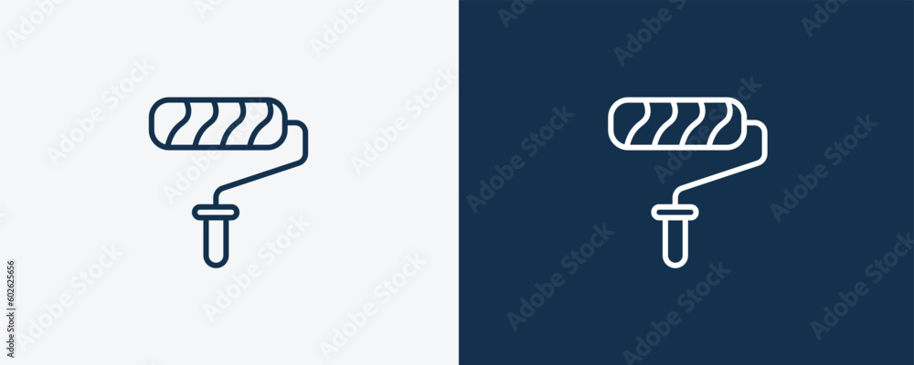 Fototapeta premium paint roll icon. Outline paint roll icon from real estate industry collection. Linear vector isolated on white and dark blue background. Editable paint roll symbol.