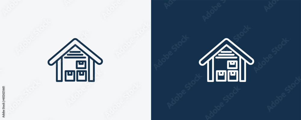storehouse icon. Outline storehouse icon from real estate industry collection. Linear vector isolated on white and dark blue background. Editable storehouse symbol.