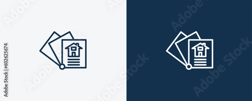 catalog icon. Outline catalog icon from real estate industry collection. Linear vector isolated on white and dark blue background. Editable catalog symbol.