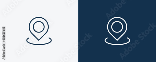 map location icon. Outline map location icon from real estate industry collection. Linear vector isolated on white and dark blue background. Editable map location symbol.
