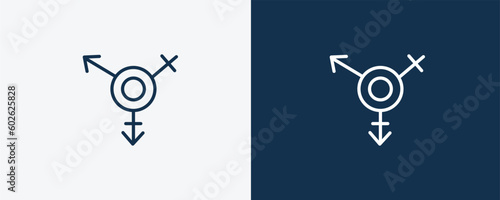 transgender symbol icon. Outline transgender symbol icon from social media marketing collection. Linear vector isolated on white and dark blue background. Editable transgender symbol symbol.
